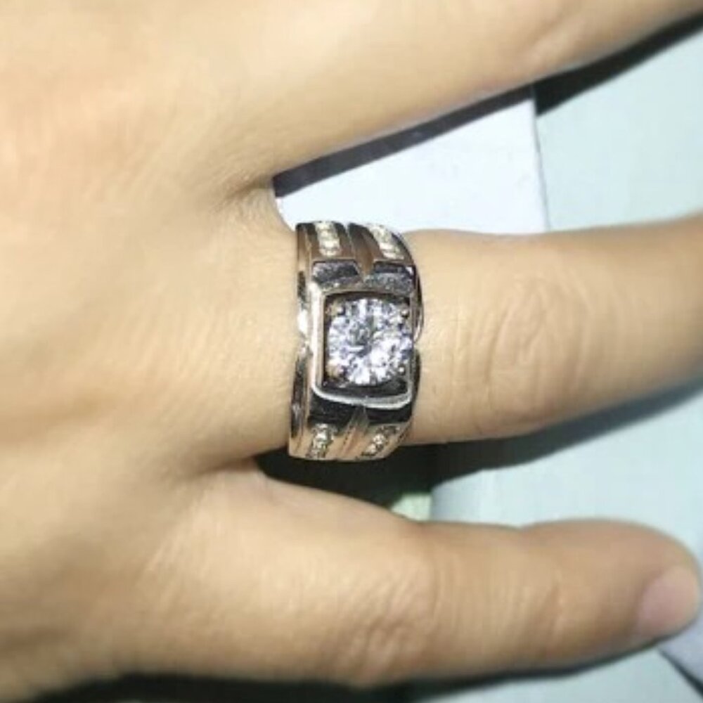 🆕 Stunning Lg. Men's 2.50 CTW. Diamond Ring, Stamped 925 Sterling Silver 🆕 - Picture 4 of 10